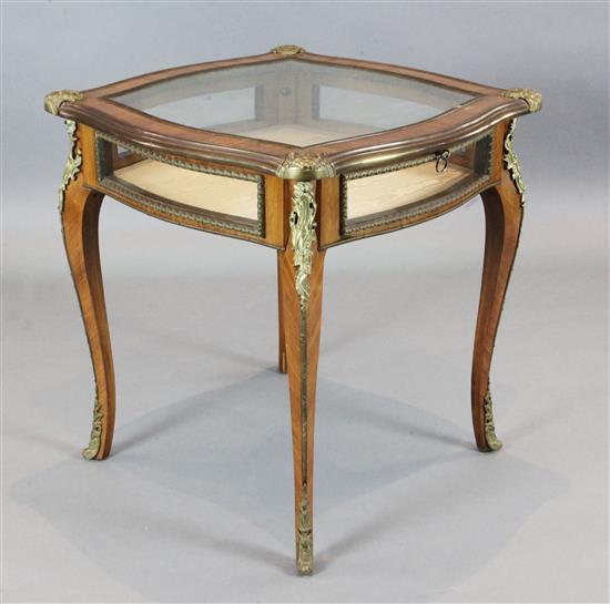 An early 20th century French ormolu mounted kingwood bijouterie table, W.2ft D.2ft H.2ft 3in.